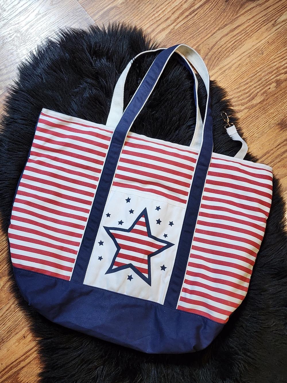 Large Striped Red White Navy Star Tote Bag Beach Bag